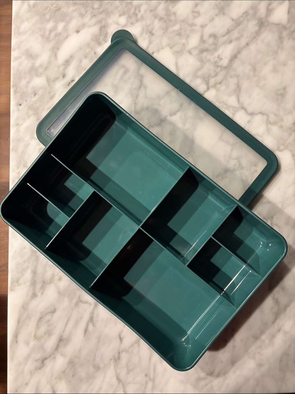 Teal Multi-Compartment Kitchen Storage Box with Removable Lid